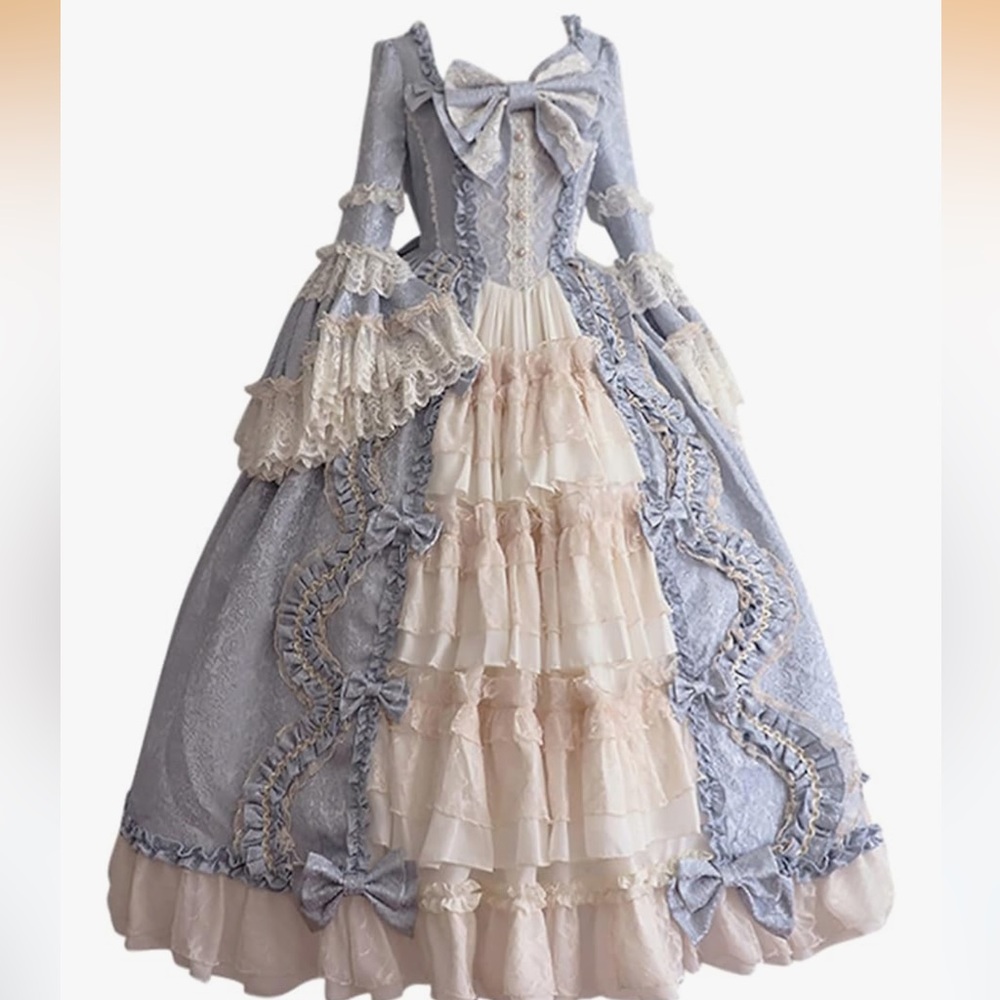 Elegant Blue and Cream Dress